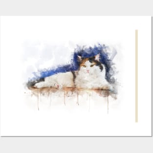 Watercolor Illustration of a Calico Cat Posters and Art